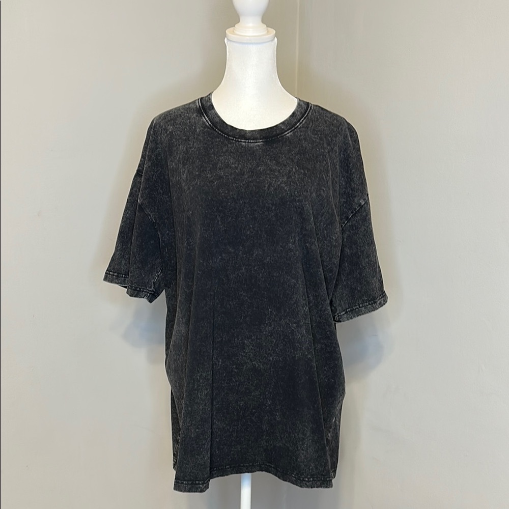 Holafish Acid Wash Oversized Crewneck Cotton Tee